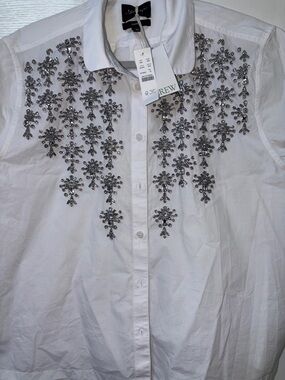 J. Crew White Button-Up Shirt with Silver Crystal Embellishments